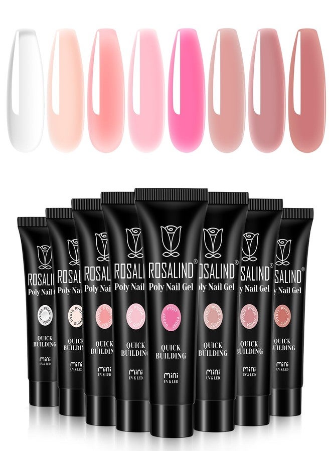 ROSALIND Poly Nail Gel Set, 8 Colors 10g Clear Pretty Poly Extension Gel Nail Set, Nude Pink Poly Nail Gel Set Builder Pink Gel Extension Kit for Nail Art Design Easy DIY Gift for Women - Image 1